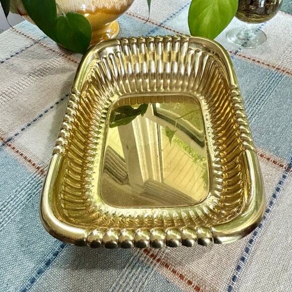 Antique Brasscrafters Sheraton Polished Brass Bowl 11x8 Decorative Tray - Picture 1 of 13